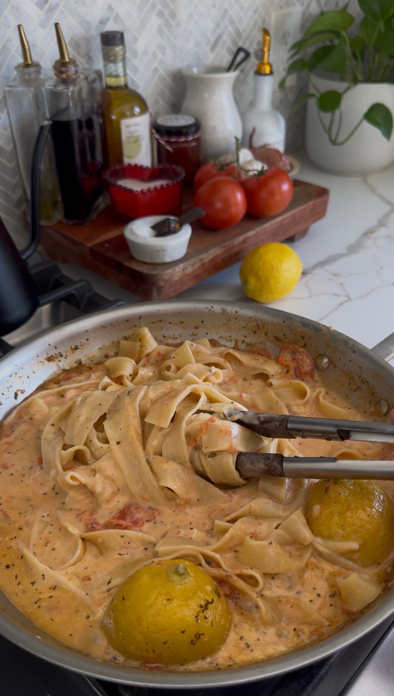 One Pan Lemon Tomato Tagliatelle