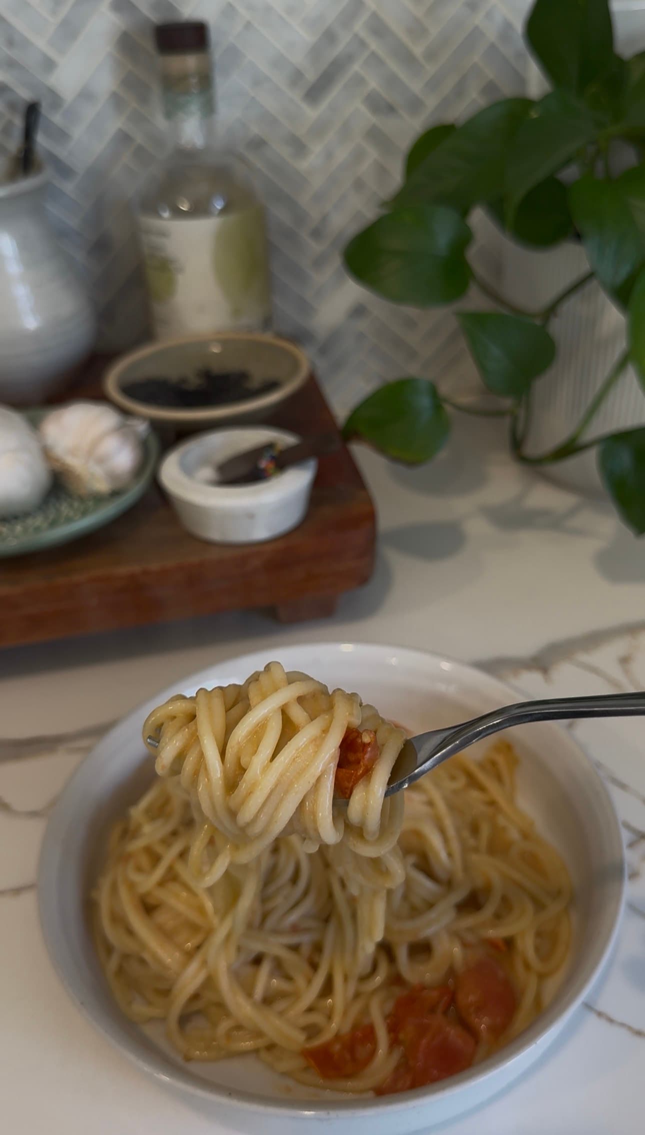 Goat Cheese Flavor Bomb spaghetti