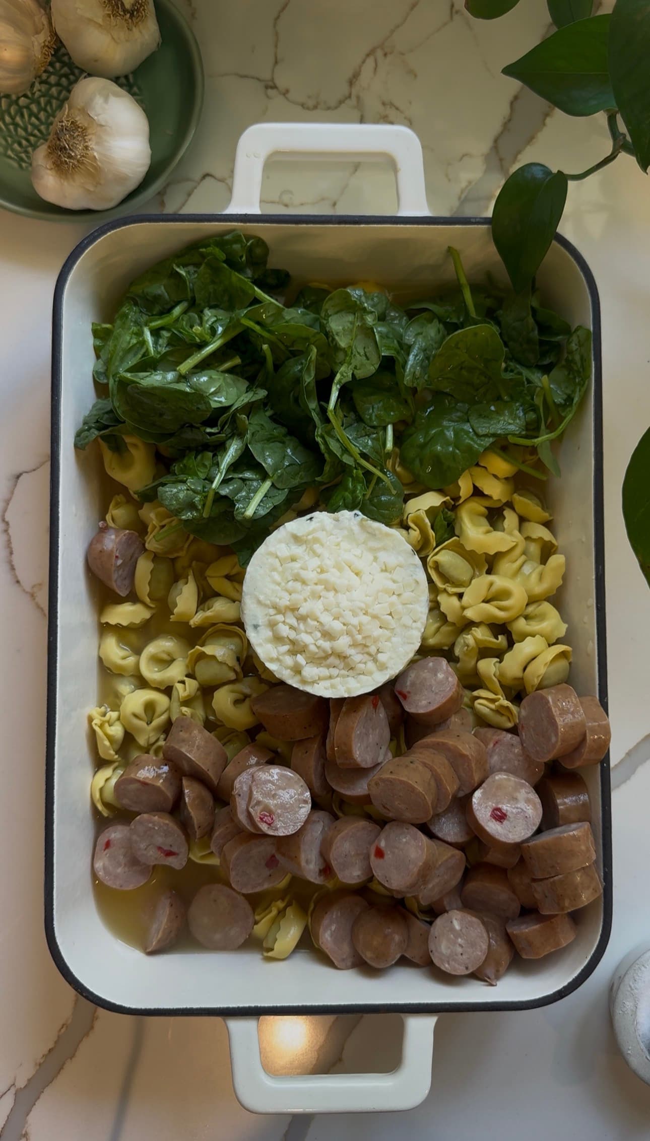Creamy Tortellini Spinach and Artichoke bake
