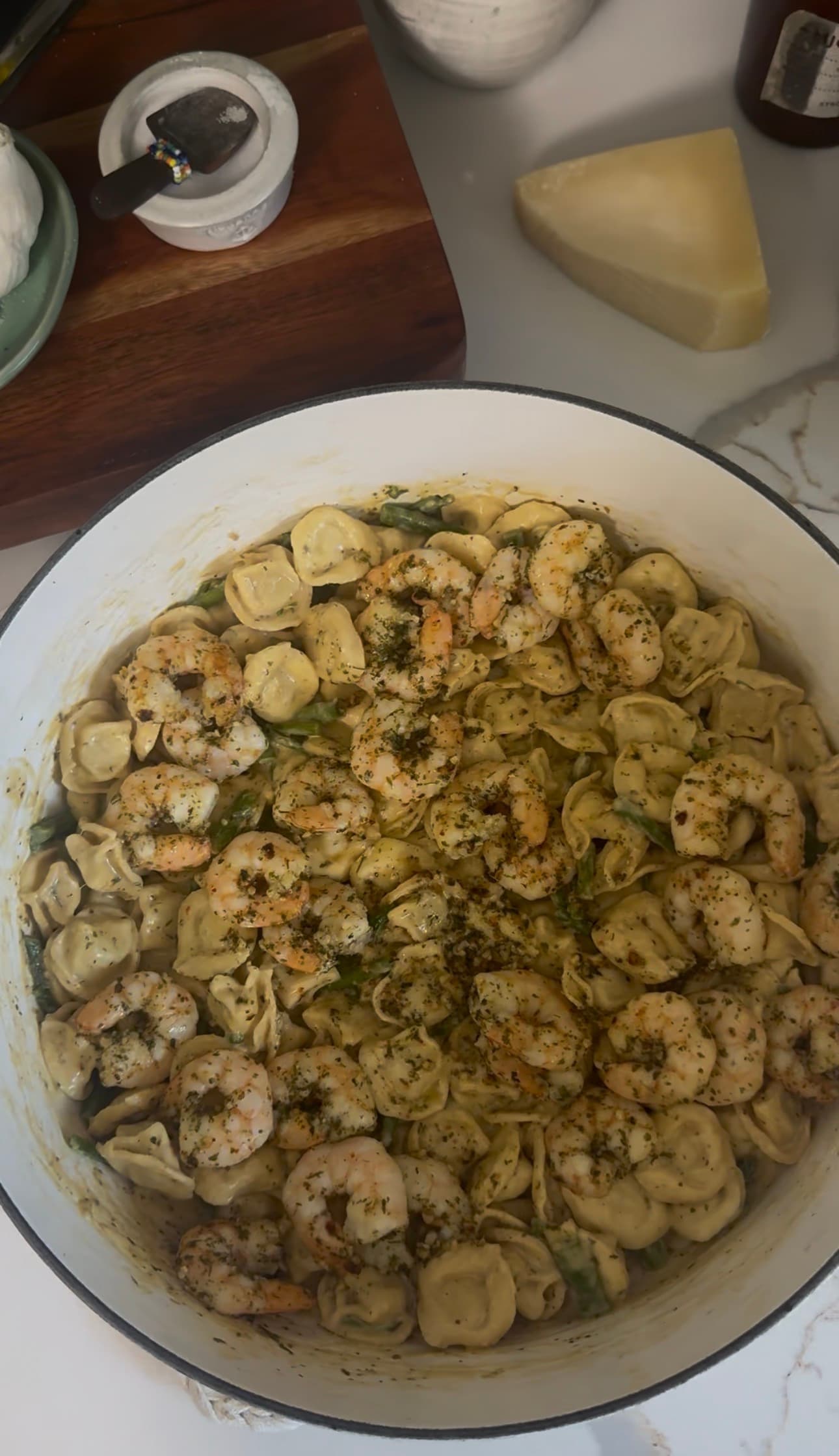 Boursin Shrimp Asparagus Tortellini