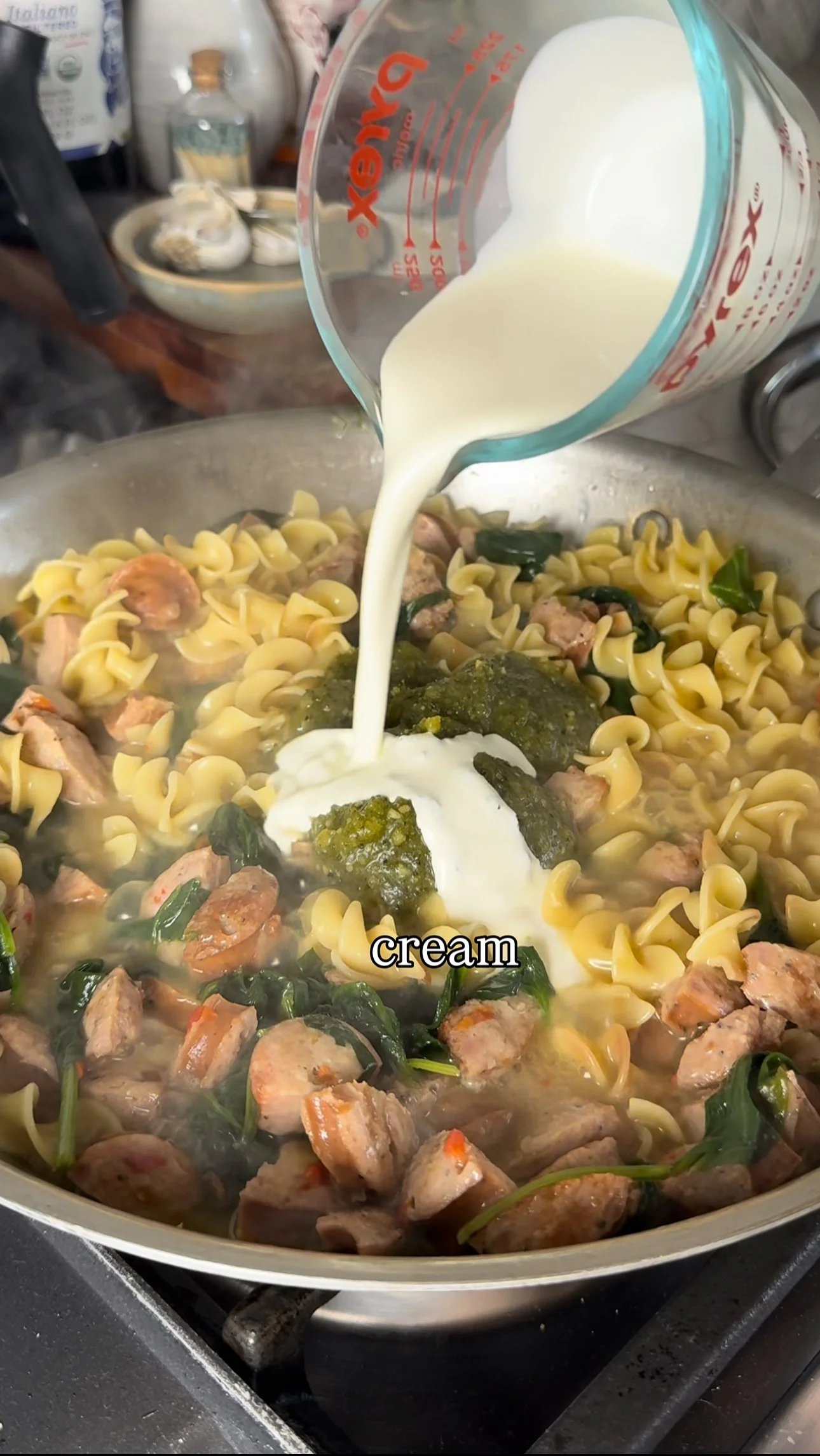 Creamy Pesto Chicken Sausage Noodles